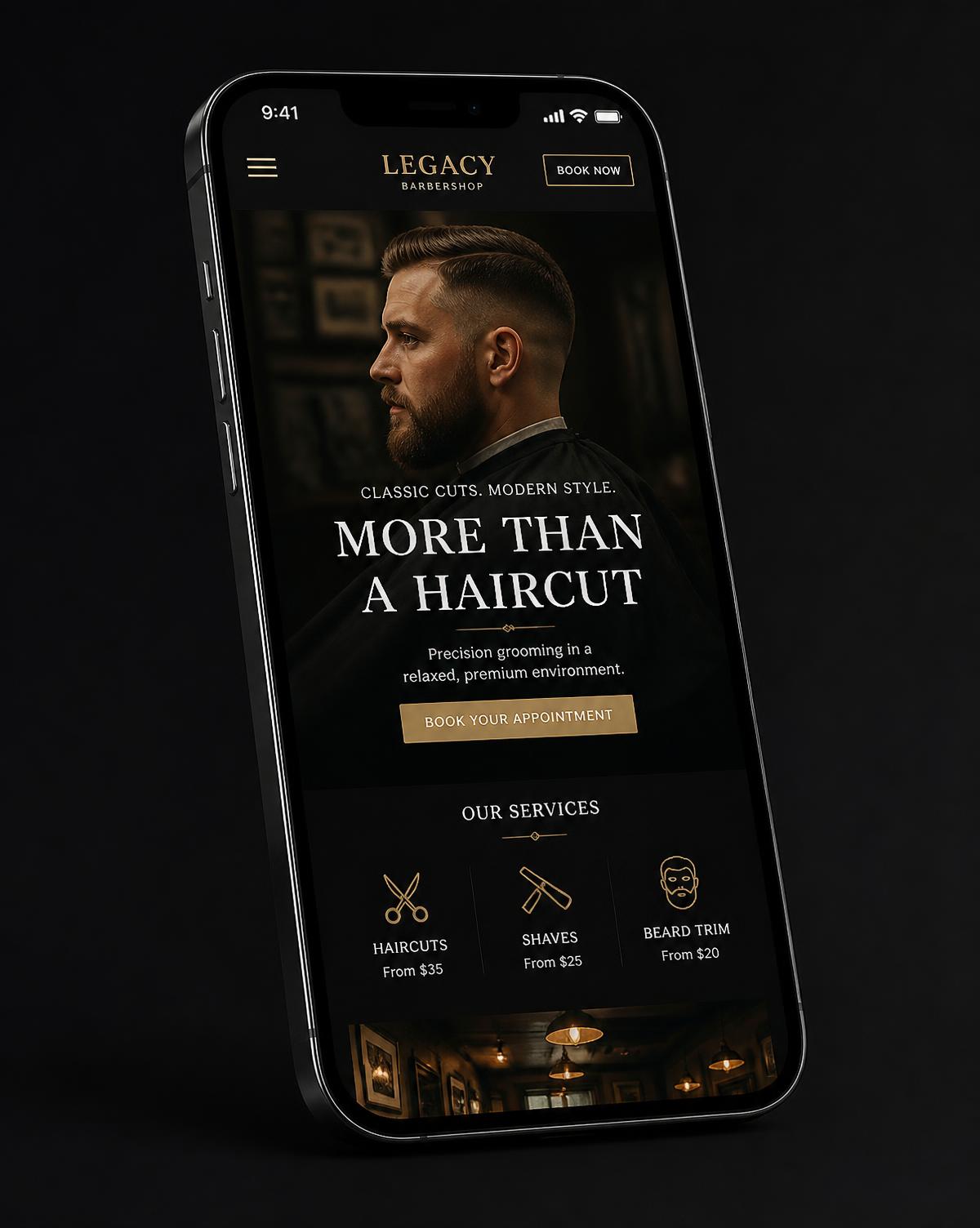 Exemple de site web mobile premium pour un barbier